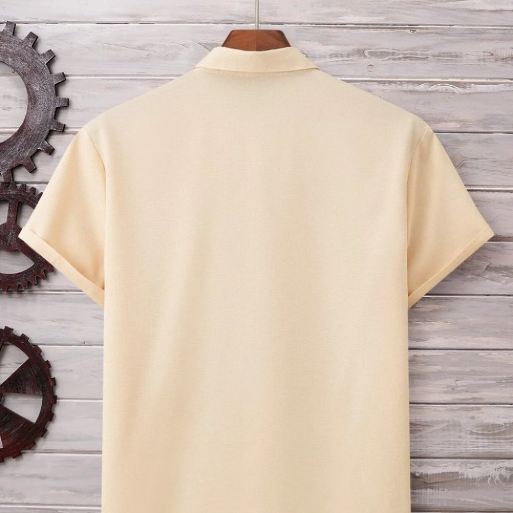 Khaki Basic Men's Button Up Shirt - Picture 3 of 6